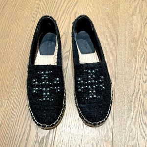Tory Burch Black Pearl Leather Espadrilles Size 8.5